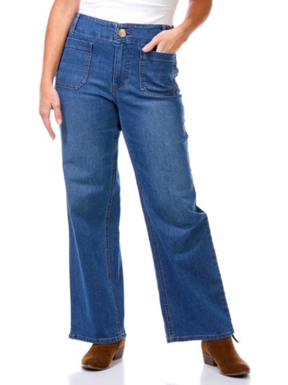 Rafaella Women's Plus Size Wide Leg Stretch Jeans in Coastal Blue Denim